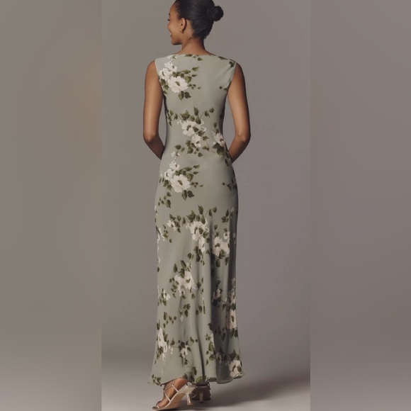 Reformation Sage Green Maxi Dress with Pink Floral Print - Picture 3 of 4